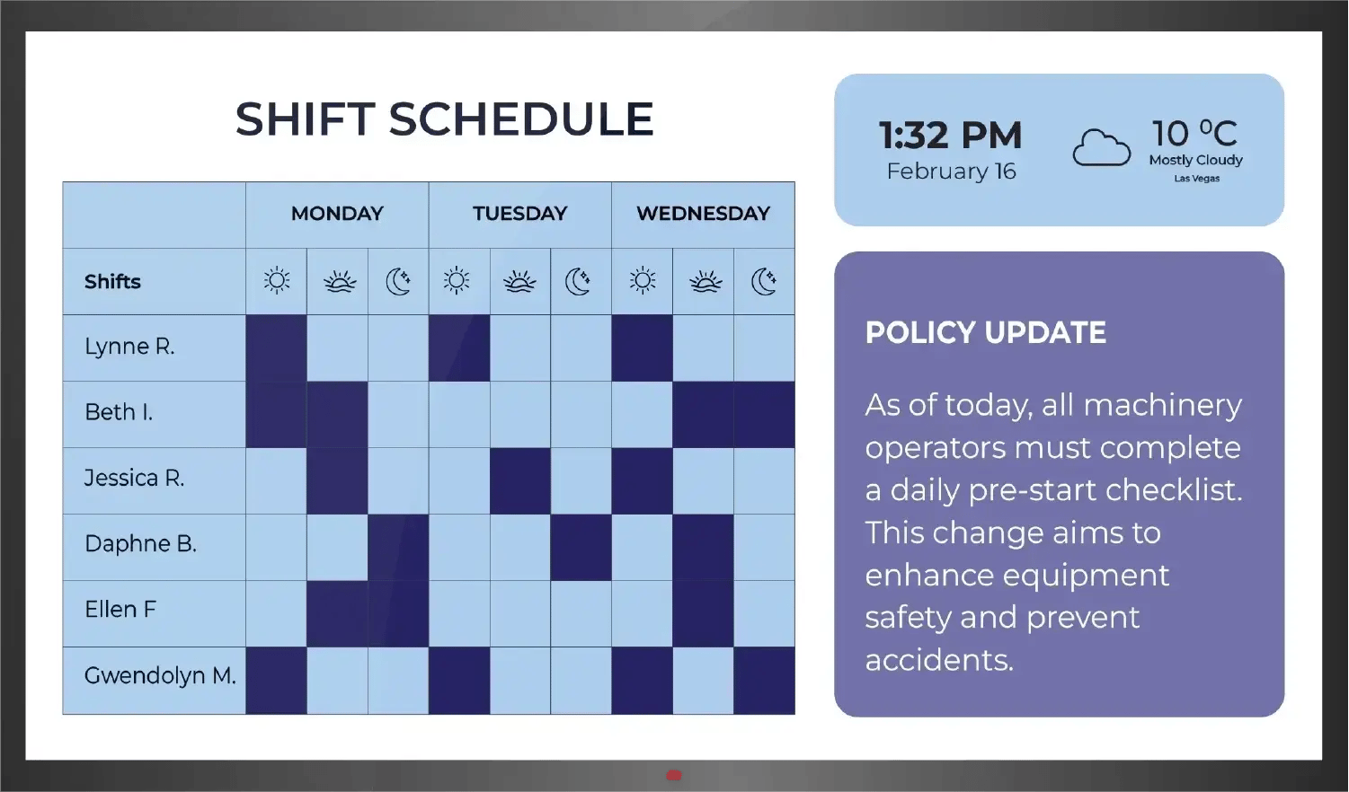 Shift Schedule in Digital Signage