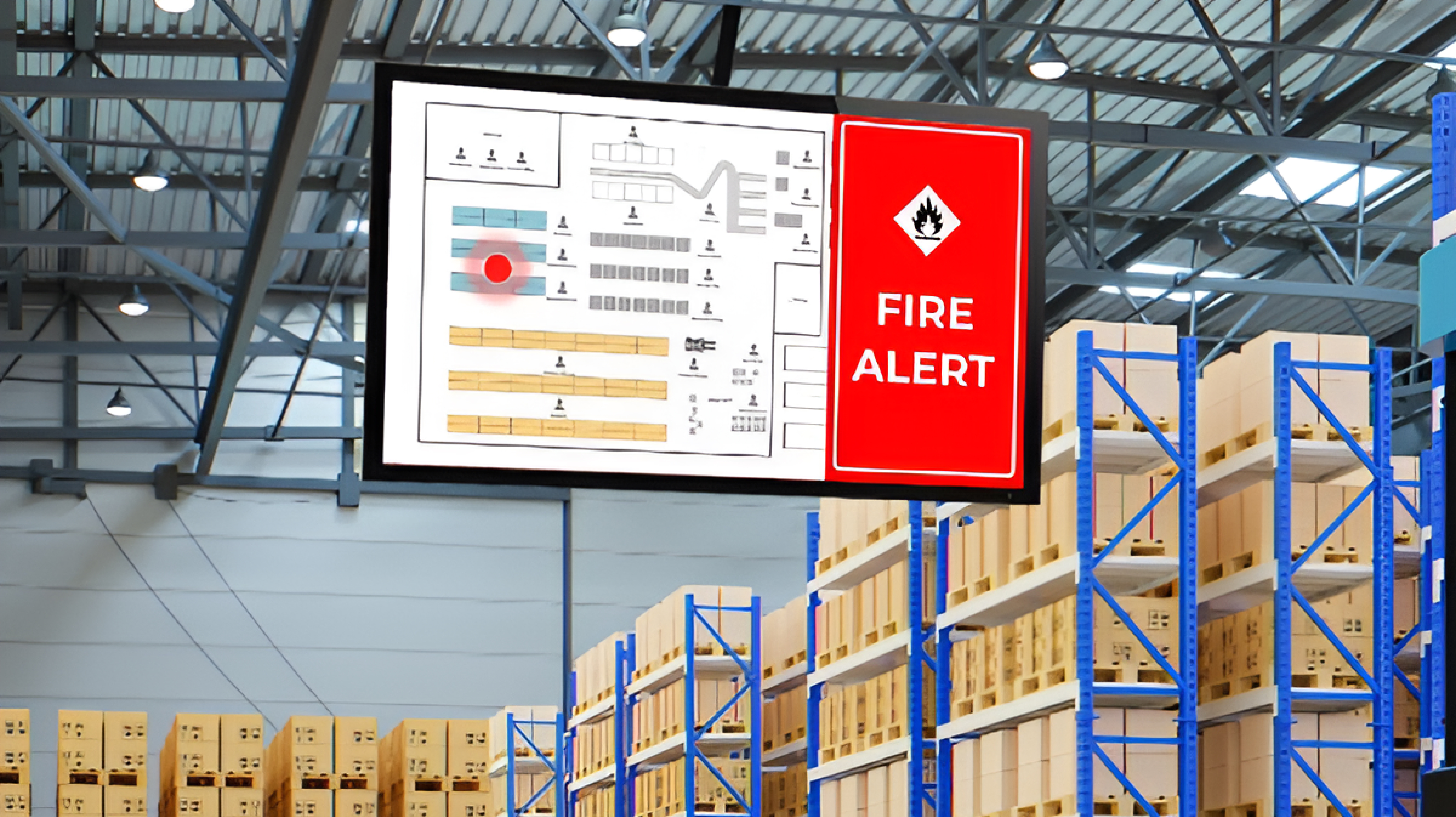 Fire alert warnings through the digital displays for a quick evacuation