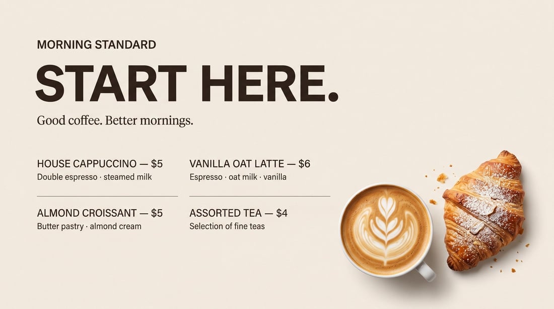Coffee shop morning menu board