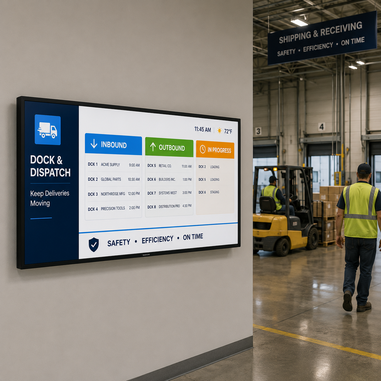 Dock and dispatch board in a warehouse