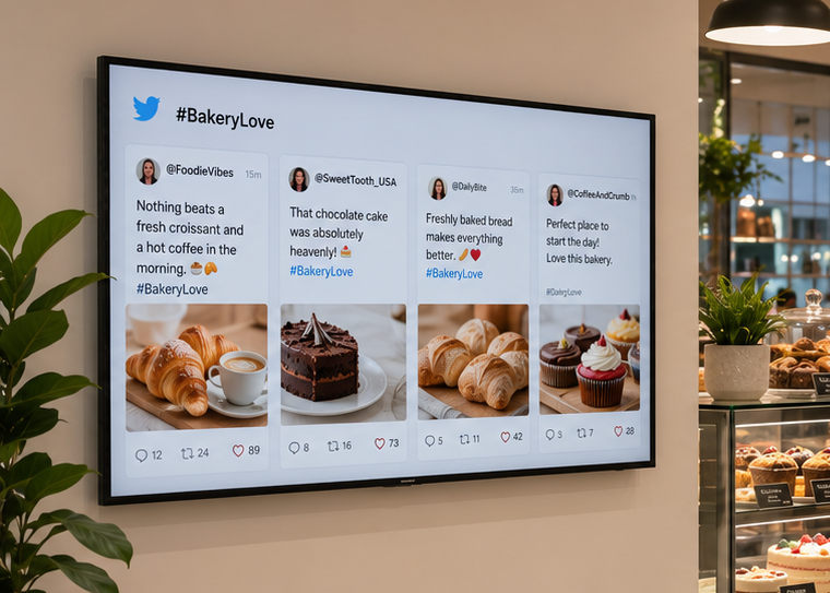Social media wall on an in-store display