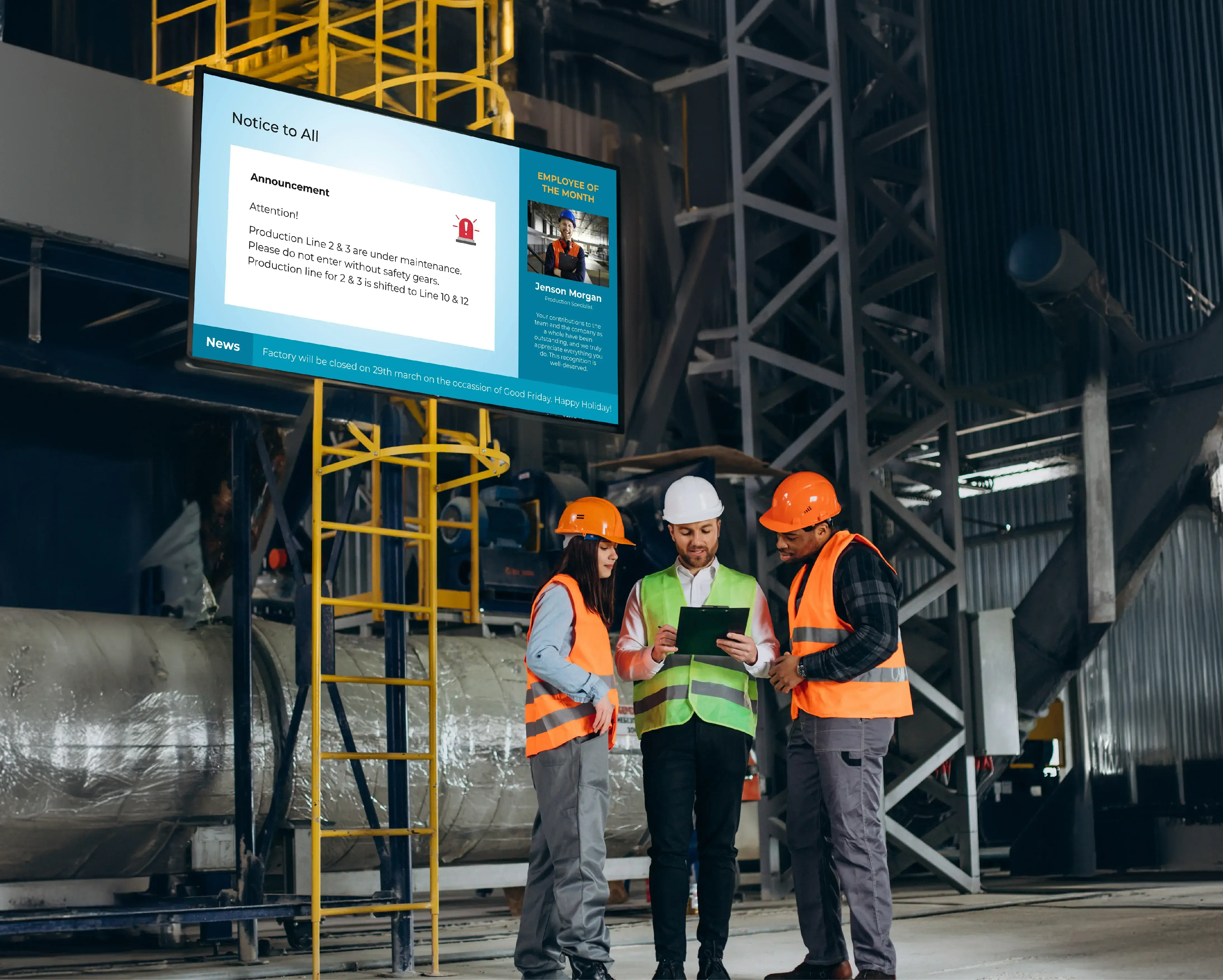 Safety and training display on a manufacturing floor