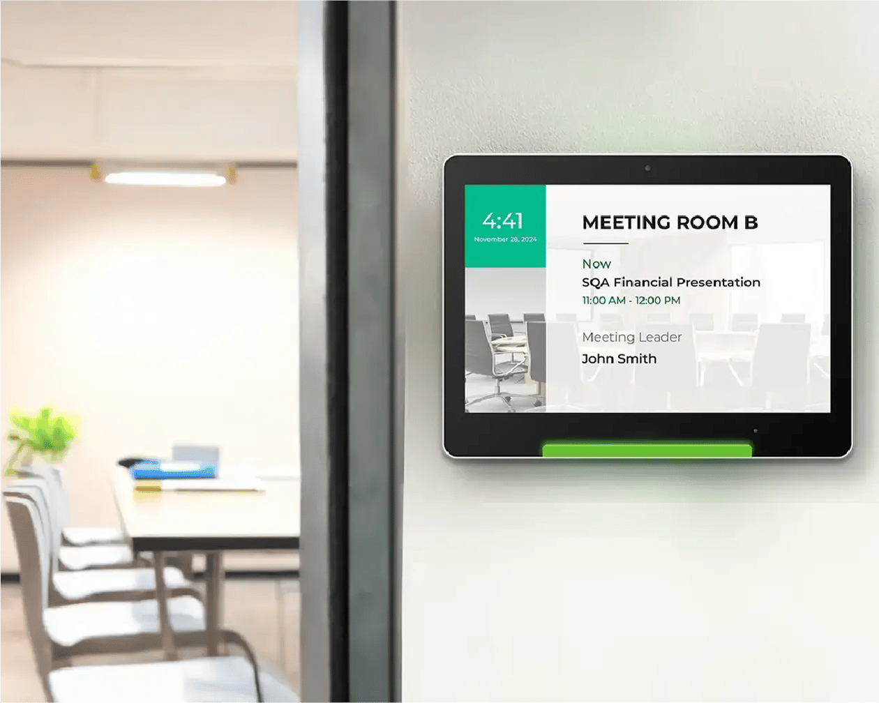 Meeting room schedule display at the door