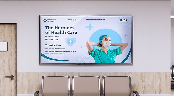 Waiting room education screen in a medical clinic